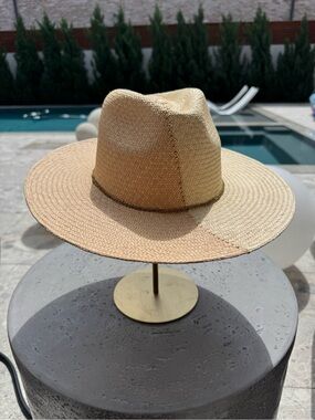 Freya S/M Two Tone Wide Brim Straw Fedora Hat - Natural Beige